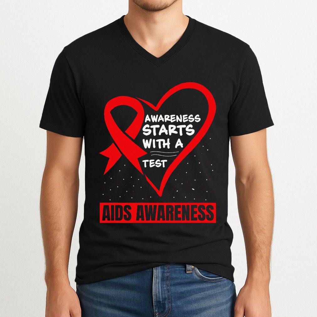 Hiv Awareness Red Ribbon World Aids Day Fighters V-Neck T-Shirt