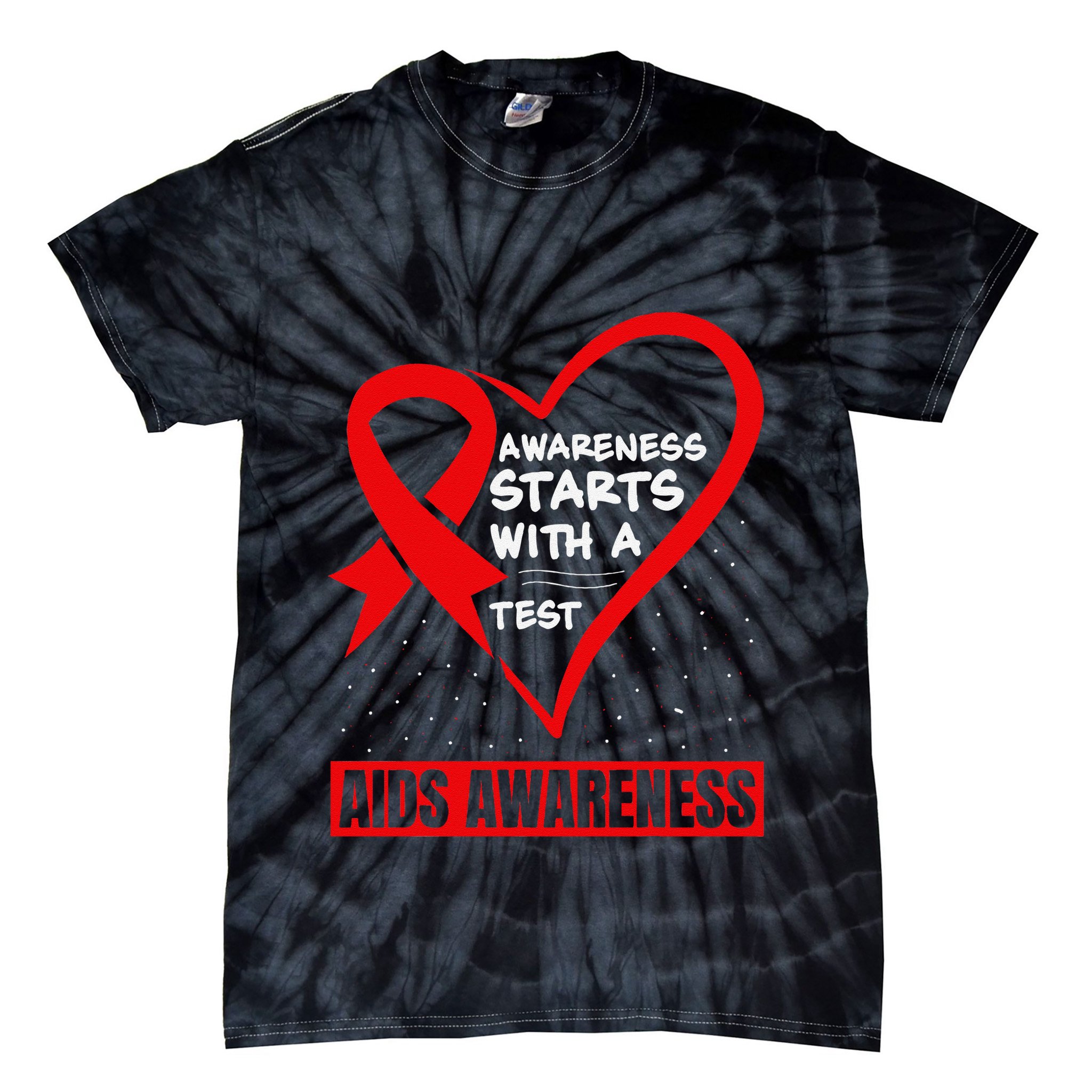 Hiv Awareness Red Ribbon World Aids Day Fighters Tie-Dye T-Shirt