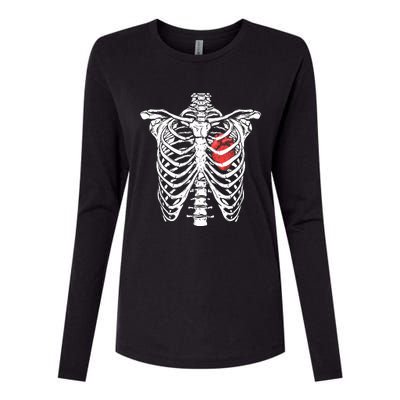 Heart And Ribcage Nurse Funny Skeleton Halloween Womens Cotton Relaxed Long Sleeve T-Shirt