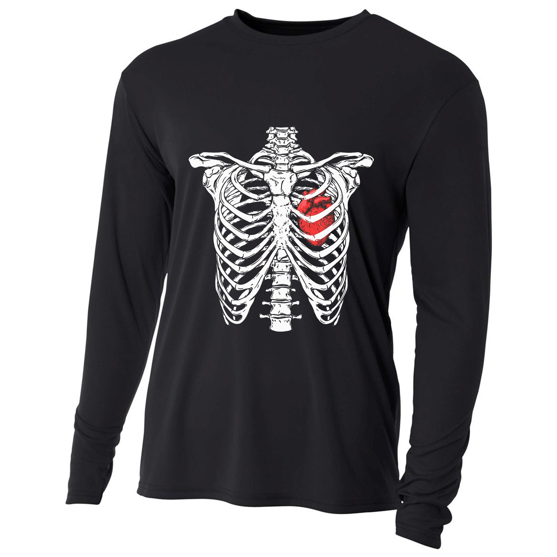 Heart And Ribcage Nurse Funny Skeleton Halloween Cooling Performance Long Sleeve Crew