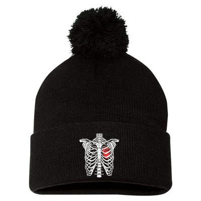 Heart And Ribcage Nurse Funny Skeleton Halloween Pom Pom 12in Knit Beanie