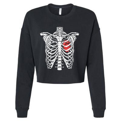 Heart And Ribcage Nurse Funny Skeleton Halloween Cropped Pullover Crew