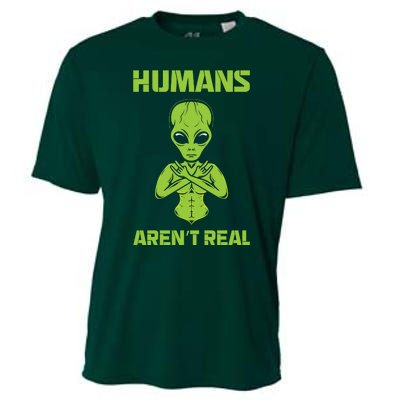 Humans Aren't Real Alien UFO Space Weird Funny Graphic Cooling Performance Crew T-Shirt