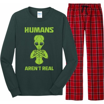 Humans Aren't Real Alien UFO Space Weird Funny Graphic Long Sleeve Pajama Set