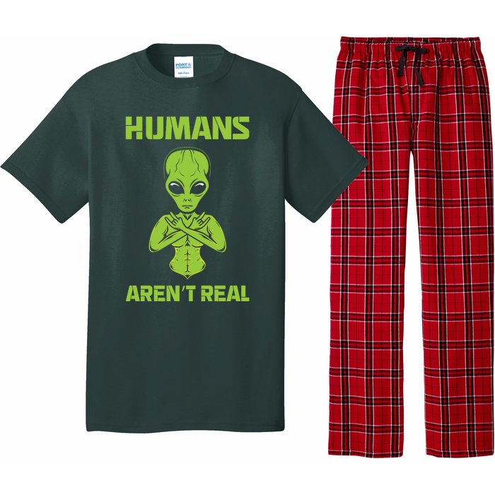 Humans Aren't Real Alien UFO Space Weird Funny Graphic Pajama Set