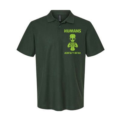 Humans Aren't Real Alien UFO Space Weird Funny Graphic Softstyle Adult Sport Polo