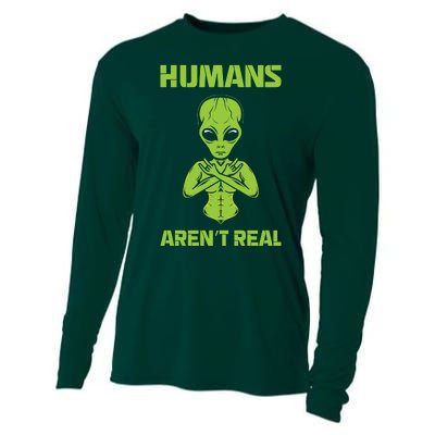 Humans Aren't Real Alien UFO Space Weird Funny Graphic Cooling Performance Long Sleeve Crew