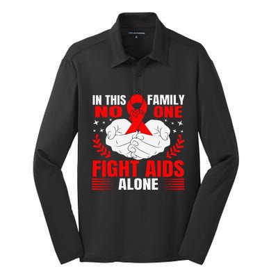 Hiv Awareness Red Ribbon World Aids Day Fighters Silk Touch Performance Long Sleeve Polo