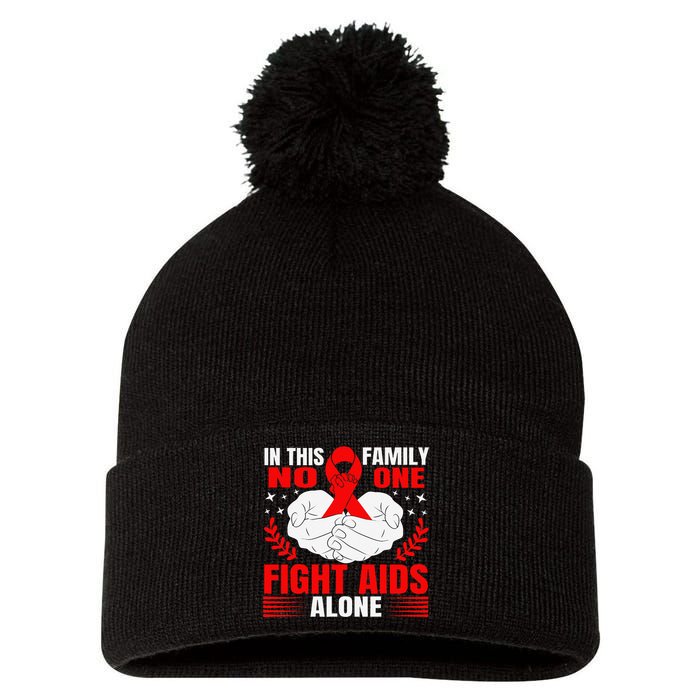 Hiv Awareness Red Ribbon World Aids Day Fighters Pom Pom 12in Knit Beanie