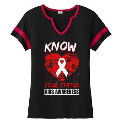 Hiv Awareness Red Ribbon World Aids Day Fighters Ladies Halftime Notch Neck Tee