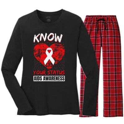 Hiv Awareness Red Ribbon World Aids Day Fighters Women's Long Sleeve Flannel Pajama Set 