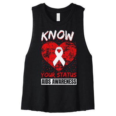 Hiv Awareness Red Ribbon World Aids Day Fighters Women's Racerback Cropped Tank