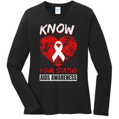 Hiv Awareness Red Ribbon World Aids Day Fighters Ladies Long Sleeve Shirt