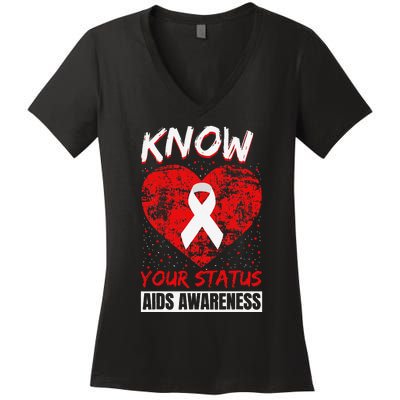 Hiv Awareness Red Ribbon World Aids Day Fighters Women's V-Neck T-Shirt