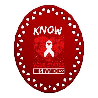 Hiv Awareness Red Ribbon World Aids Day Fighters Ceramic Oval Ornament