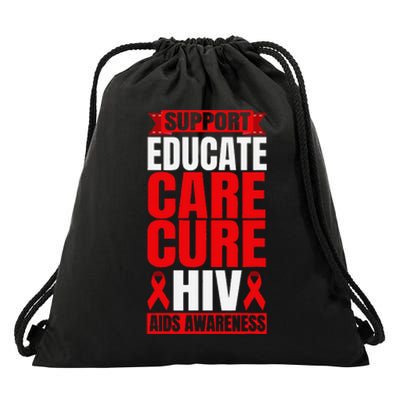 Hiv Awareness Red Ribbon World Aids Day Fighters Drawstring Bag