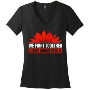 Hiv Awareness Red Ribbon World Aids Day Fighters Women's V-Neck T-Shirt