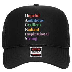 Hopeful Ambitious Resilient Radiant Inspirational Strong High Crown Mesh Back Trucker Hat