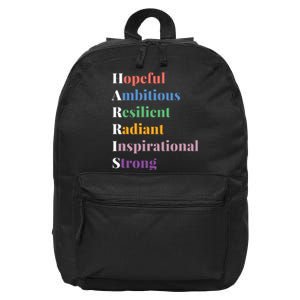 Hopeful Ambitious Resilient Radiant Inspirational Strong 16 in Basic Backpack