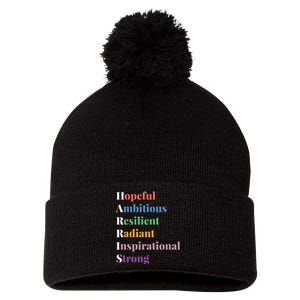 Hopeful Ambitious Resilient Radiant Inspirational Strong Pom Pom 12in Knit Beanie