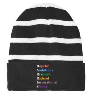 Hopeful Ambitious Resilient Radiant Inspirational Strong Striped Beanie with Solid Band