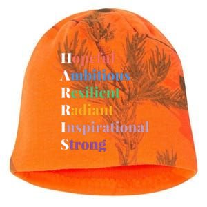 Hopeful Ambitious Resilient Radiant Inspirational Strong Kati - Camo Knit Beanie