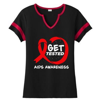 Hiv Awareness Red Ribbon World Aids Day Fighters Ladies Halftime Notch Neck Tee