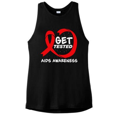 Hiv Awareness Red Ribbon World Aids Day Fighters Ladies PosiCharge Tri-Blend Wicking Tank