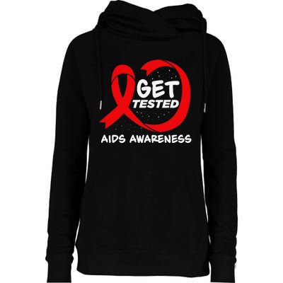 Hiv Awareness Red Ribbon World Aids Day Fighters Womens Funnel Neck Pullover Hood