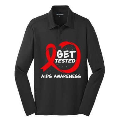 Hiv Awareness Red Ribbon World Aids Day Fighters Silk Touch Performance Long Sleeve Polo