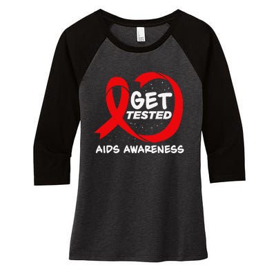 Hiv Awareness Red Ribbon World Aids Day Fighters Women's Tri-Blend 3/4-Sleeve Raglan Shirt