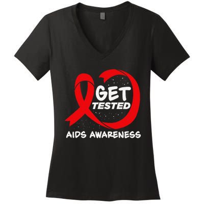 Hiv Awareness Red Ribbon World Aids Day Fighters Women's V-Neck T-Shirt