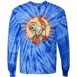 Halloween And Rawr Dinosaur T Rex Mummy Skeleton Gift Tie-Dye Long Sleeve Shirt