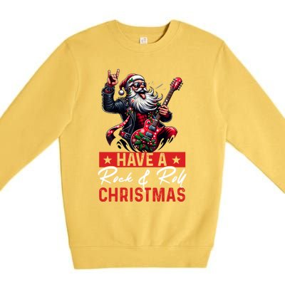 Have A Rock And Roll Christmas Funny Santa Guitar Player Great Gift Premium Crewneck Sweatshirt