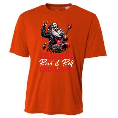 Have A Rock And Roll Christmas Funny Santa Guitar Player Great Gift Cooling Performance Crew T-Shirt