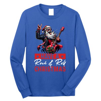 Have A Rock And Roll Christmas Funny Santa Guitar Player Great Gift Long Sleeve Shirt