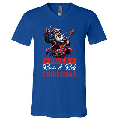 Have A Rock And Roll Christmas Funny Santa Guitar Player Great Gift V-Neck T-Shirt