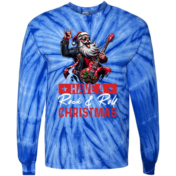 Have A Rock And Roll Christmas Funny Santa Guitar Player Great Gift Tie-Dye Long Sleeve Shirt