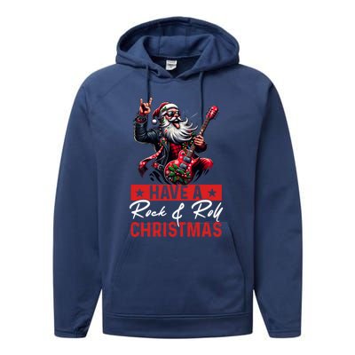 Have A Rock And Roll Christmas Funny Santa Guitar Player Great Gift Performance Fleece Hoodie