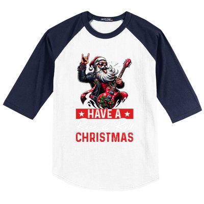 Have A Rock And Roll Christmas Funny Santa Guitar Player Great Gift Baseball Sleeve Shirt