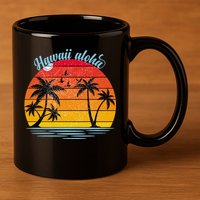 Hawaii Aloha Retro Sunset Beach 11oz C Handle Ceramic Mug