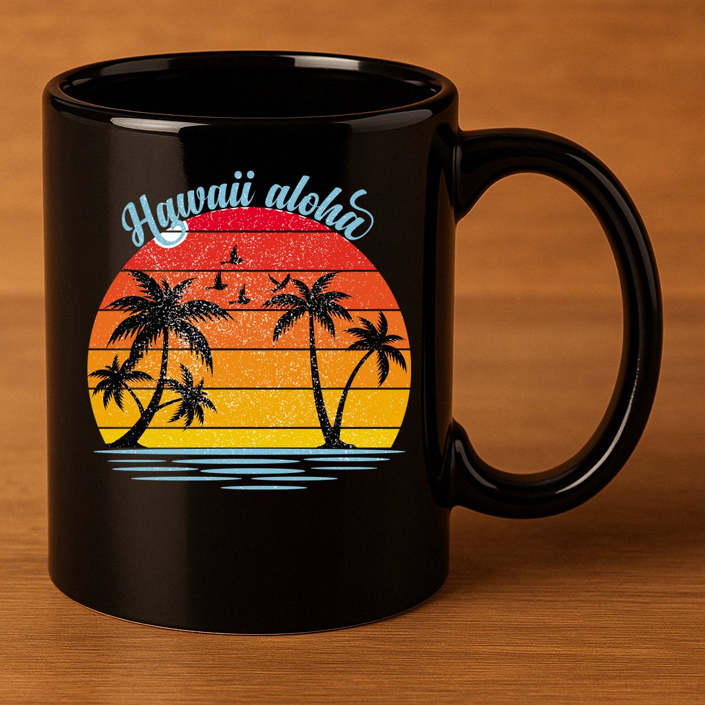 Hawaii Aloha Retro Sunset Beach 11oz C Handle Ceramic Mug