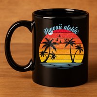 Hawaii Aloha Retro Sunset Beach 11oz C Handle Ceramic Mug