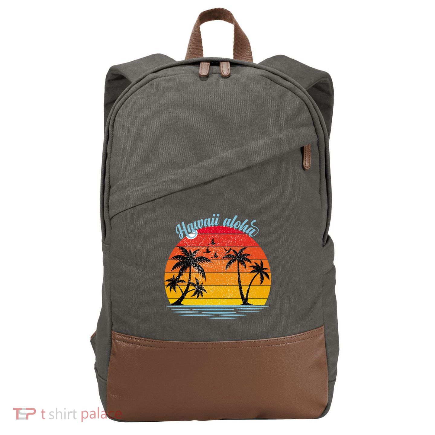 Hawaii Aloha Retro Sunset Beach Cotton Canvas Backpack