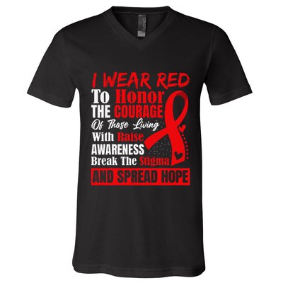 Hiv Awareness Red Ribbon World Aids Day Fighters V-Neck T-Shirt