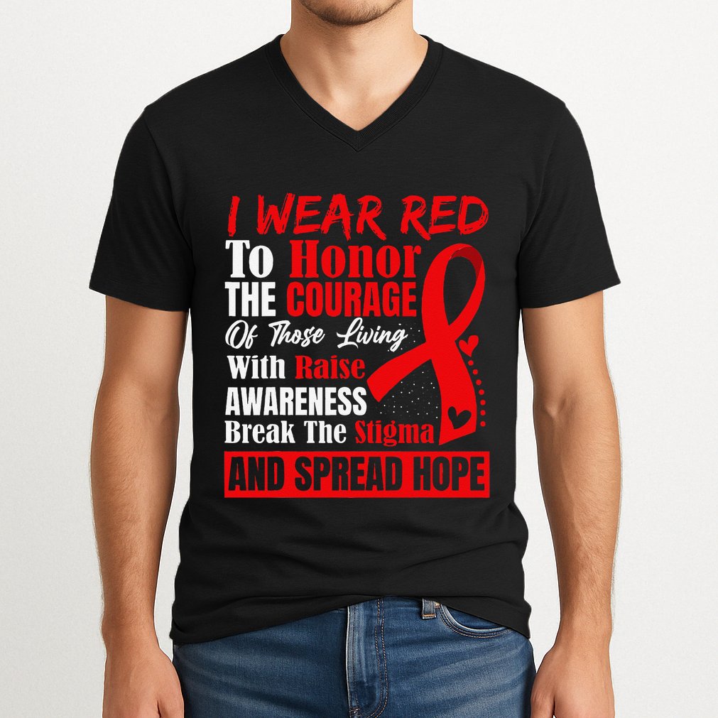 Hiv Awareness Red Ribbon World Aids Day Fighters V-Neck T-Shirt