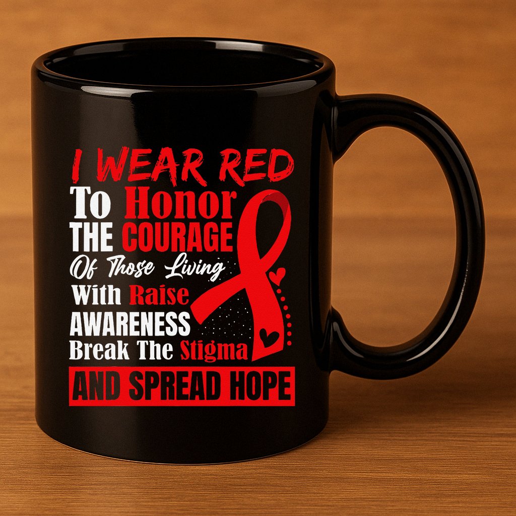 Hiv Awareness Red Ribbon World Aids Day Fighters 11oz C Handle Ceramic Mug