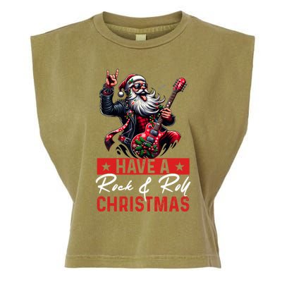 Have A Rock And Roll Christmas Funny Santa Guitar Player Gift Garment-Dyed Women's Muscle Tee