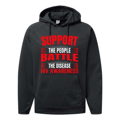 Hiv Awareness Red Ribbon World Aids Day Fighters Performance Fleece Hoodie