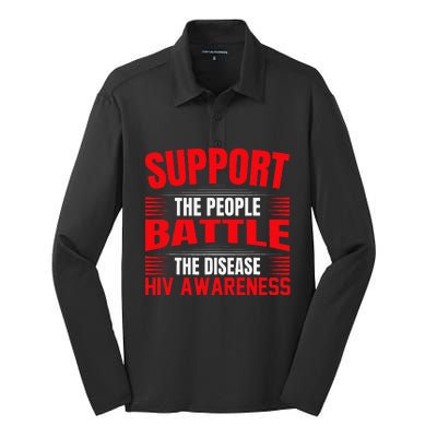 Hiv Awareness Red Ribbon World Aids Day Fighters Silk Touch Performance Long Sleeve Polo